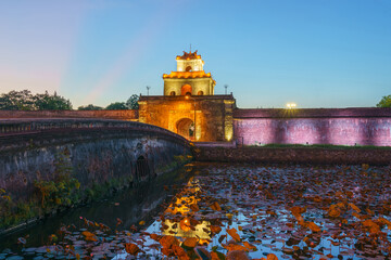 Quang Duc gate to Hue Imperial City (the Citadel) in Hue city, Vietnam, during twilight period