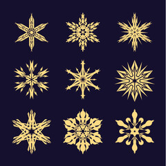 set of golden snowflakes