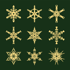 set of golden snowflakes