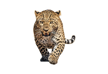 Leopard running No shadows, highest details, sharpness throughout the image, highest resolution, lifelike, white