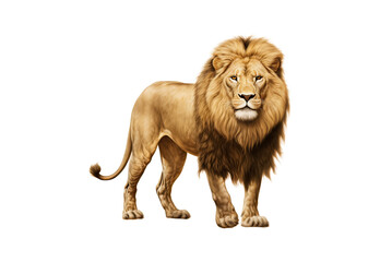 Golden lion No shadows, highest details, sharpness throughout the image, highest resolution, lifelike, white background 