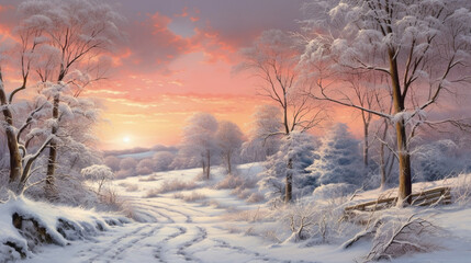 Obraz na płótnie Canvas sunrise in the winter forest. winter concept 