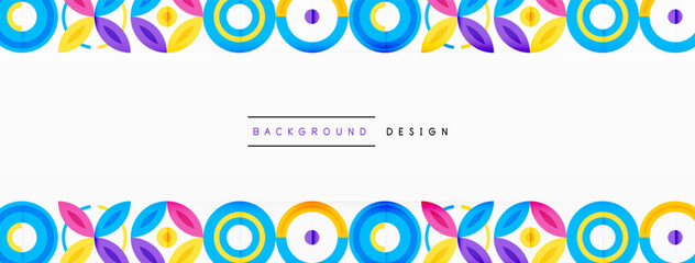 Fototapeta premium Abstract background - minimalist circles and round elements composition with varying sizes circles and other geometric shapes. The elements are arranged symmetrically in a grid-like pattern