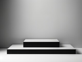 platform Podium Display Mockup. Minimal mockup for product showcase banner in  colors. Modern promotion. Geometric shape background with empty space. Black and white colors.
