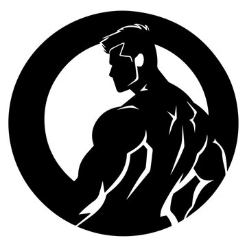 muscular man vector silhouette illustration black color, bicep, macular pose