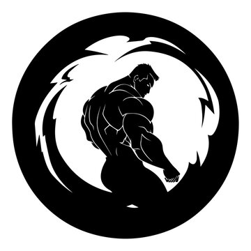 muscular man vector silhouette illustration black color, bicep, macular pose