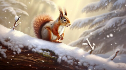 squirrel on the snow. 