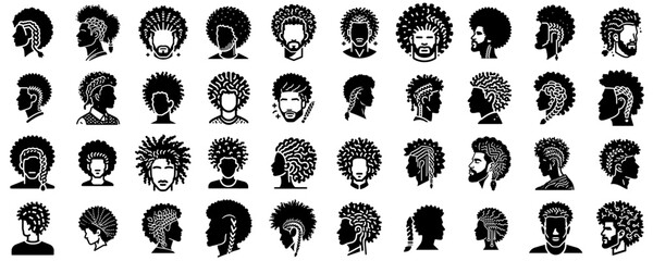 Diverse Hairstyles for Men: Afro Braids  - Flat Silhouette Set