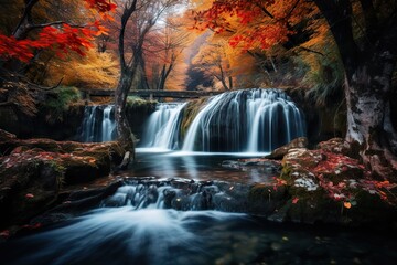 Fototapeta na wymiar Beautiful waterfall in the autumn season Long exposure photography