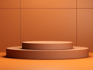 round platform Podium Display Mockup. Minimal mockup for product showcase banner. Modern promotion. Geometric shape background with empty space. Russet color. 3D style imitation.