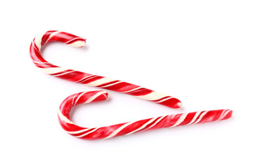 Fototapeta premium Sweet Christmas candy canes on white background