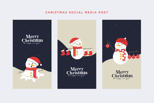 minimalist hand drawn cute snowman social media post template