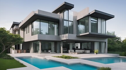 Fototapeta premium Luxurious modern hotel with swimming pool