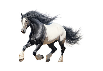 Dark horse running No shadows, highest details, sharpness throughout the image, highest resolution, lifelike, white background