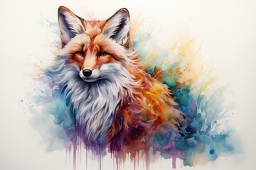Fototapeta premium watercolor Fox Hand painted Watercolor illustration of Fox