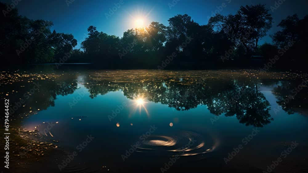 Poster wisps of moonlight swirl around the water s surface creating a peaceful serenity of luminescent ligh