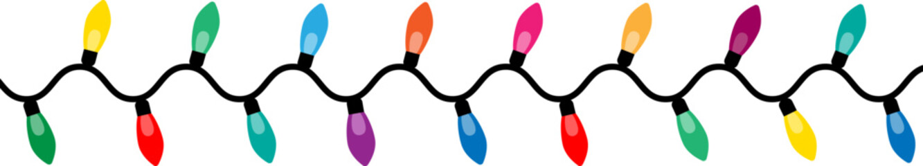 Christmas lights. Colorful garland. Christmas light string. Christmas light bulbs for decoration .Christmas garland seamless border.