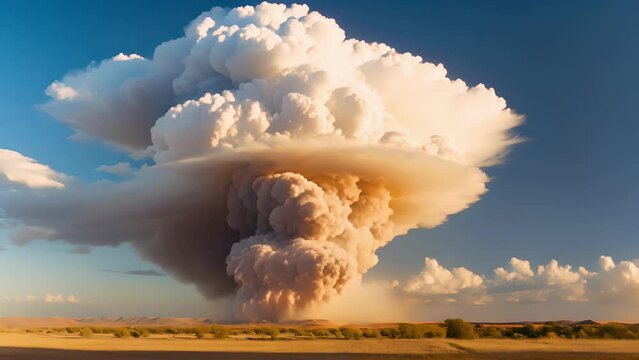 A deafening explosion that forms a mushroomshaped cloud, engulfing the entire scene.