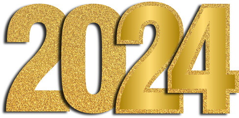 Gold glitter 2024 happy new year, golden 2024 new year - obrazy, fototapety, plakaty