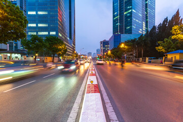 Hanoi cityscape with modern buildings on Lieu Giai street at twilight