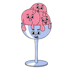 Retro groovy cartoon character fast food ice cream. Vintage mascot with psychedelic smile and emotion. Funky vector illustration