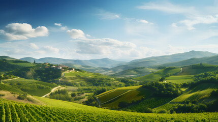 Fototapeta na wymiar The lush vineyards of Tuscany, Italy, with their rolling hills and picturesque landscapes, travel place. Ai Generated.NO.01