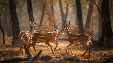 A group of Chinkara playing in forest, AI Generative. - Powered by Adobe