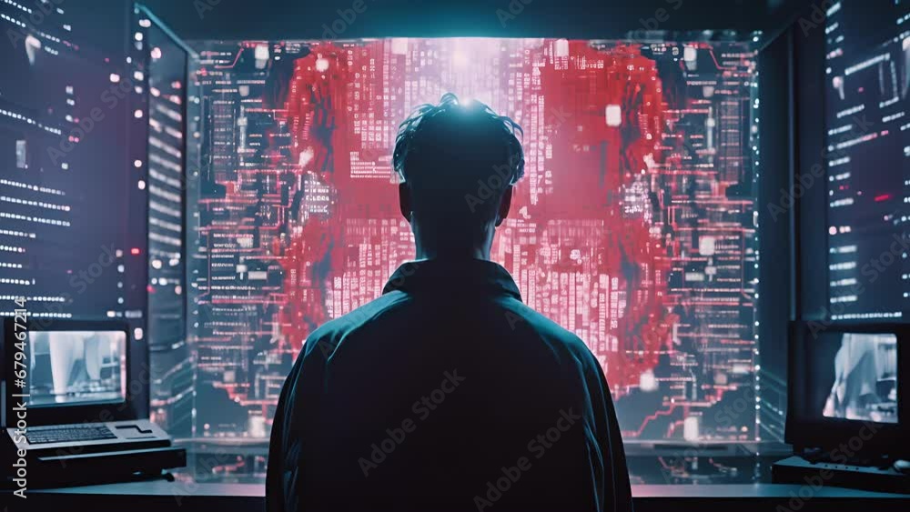 Poster a beatup tv with a pixelated video of a hacker selling stolen cybertech to a rival faction.