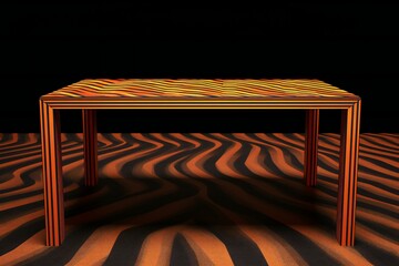 Wooden table on the background of the striped floor