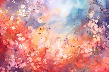 Obraz na płótnie Canvas Un fond aquarelle avec beaucoup de fleurs