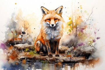 Fototapeta premium watercolor Fox Hand painted Watercolor illustration of Fox
