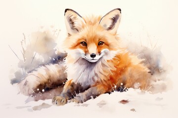 Fototapeta premium watercolor Fox Hand painted Watercolor illustration of Fox