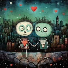 a cartoon of cute 2 hearts