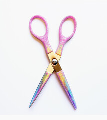 Colorful scissors for children. Pink and gold tool isolated on white. AI-generated