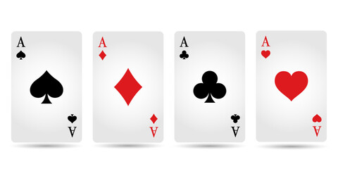 Playing poker cards. Aces of poker. Four aces on white background. Vector illustration.