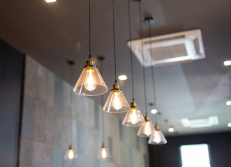 Vintage lamp bulbs inside the restaurant