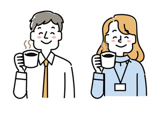 コーヒーブレイクをしている会社員のイラストセット