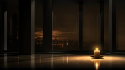 Candlelight casting warm glow in modern, minimalist room.