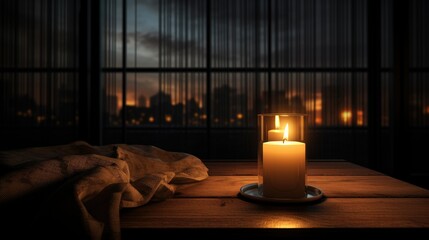Candlelight casting warm glow in modern, minimalist room.
