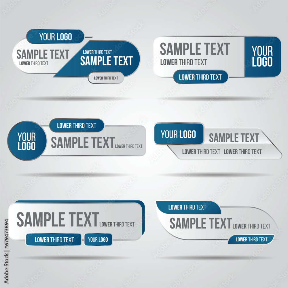 Poster lower third blue design template modern contemporary. set of banners bar screen broadcast bar name. 