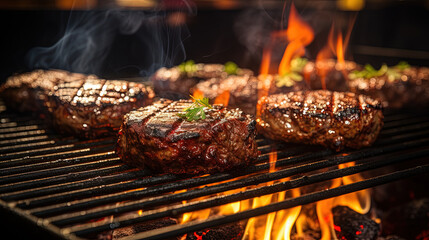 Grilled burger Beef on the grill machine