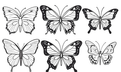 Coloring page of cartoon butterflies. Pattern in black and white colors.