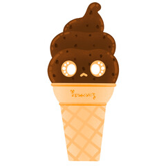 Cute Chocolate Chip Ice Cream Mascot Character Kawaii Cartoon illustration Ice Cream Sticker Cute Ice Cream