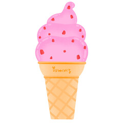 Strawberry Soft Ice Cream Cartoon illustration Strawberry Ice Cream Sticker
