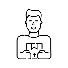 Door to door parcel delivery. Smiling courier with box. Pixel perfect, editable stroke icon