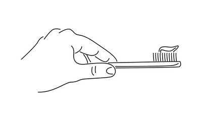line art of hand holding toothbrush