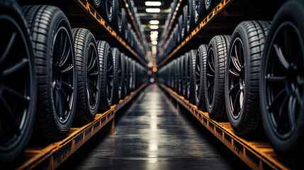 Car tires at warehouse - Powered by Adobe