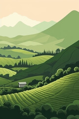 Terraced plantation poster Chinese rice fields. Tea plantations. Brochure, booklet one page conceptual design with illustration. Agricultural slopes flyer  illustration.