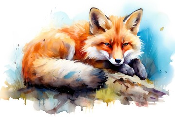 Fototapeta premium watercolor Fox Hand painted Watercolor illustration of Fox