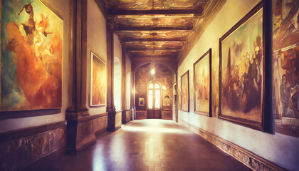 絵画が飾られた廊下